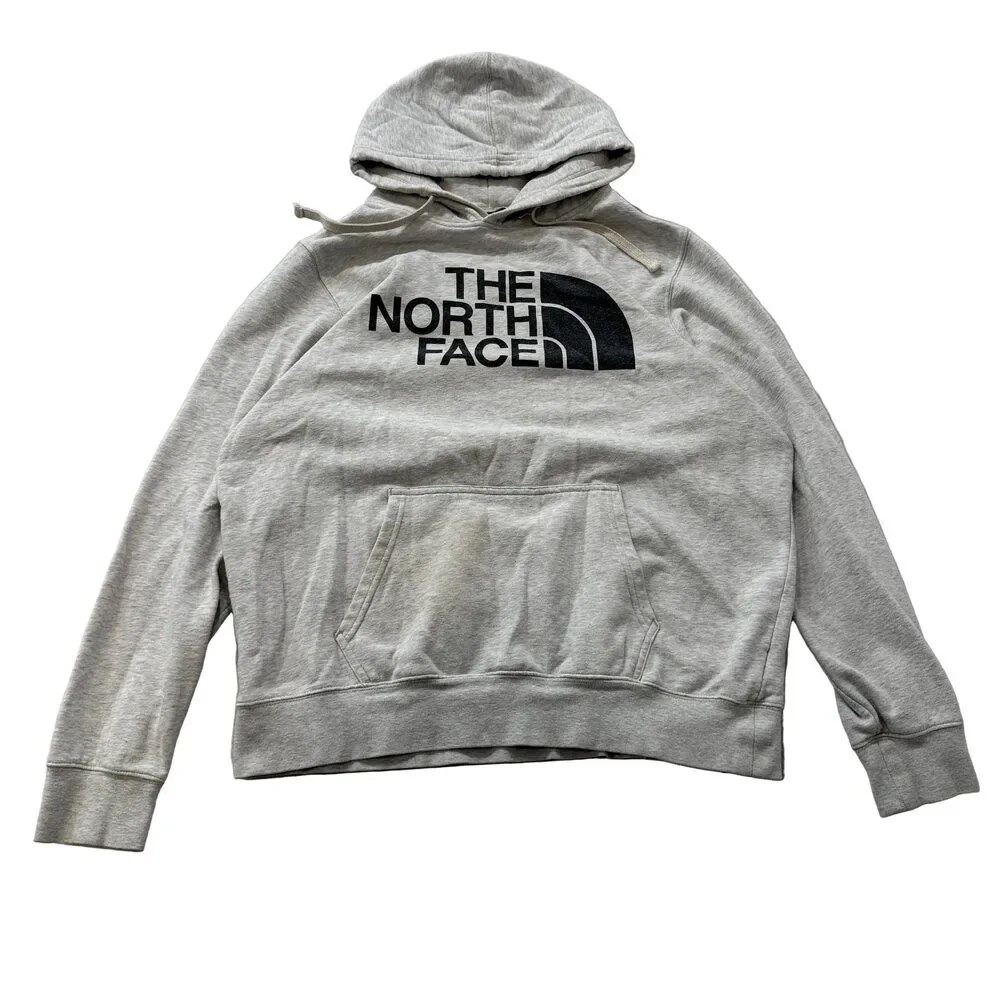 The North Face Men's Heather Gray Fleece Pullover Hoodie Drawstring Logo Size L
